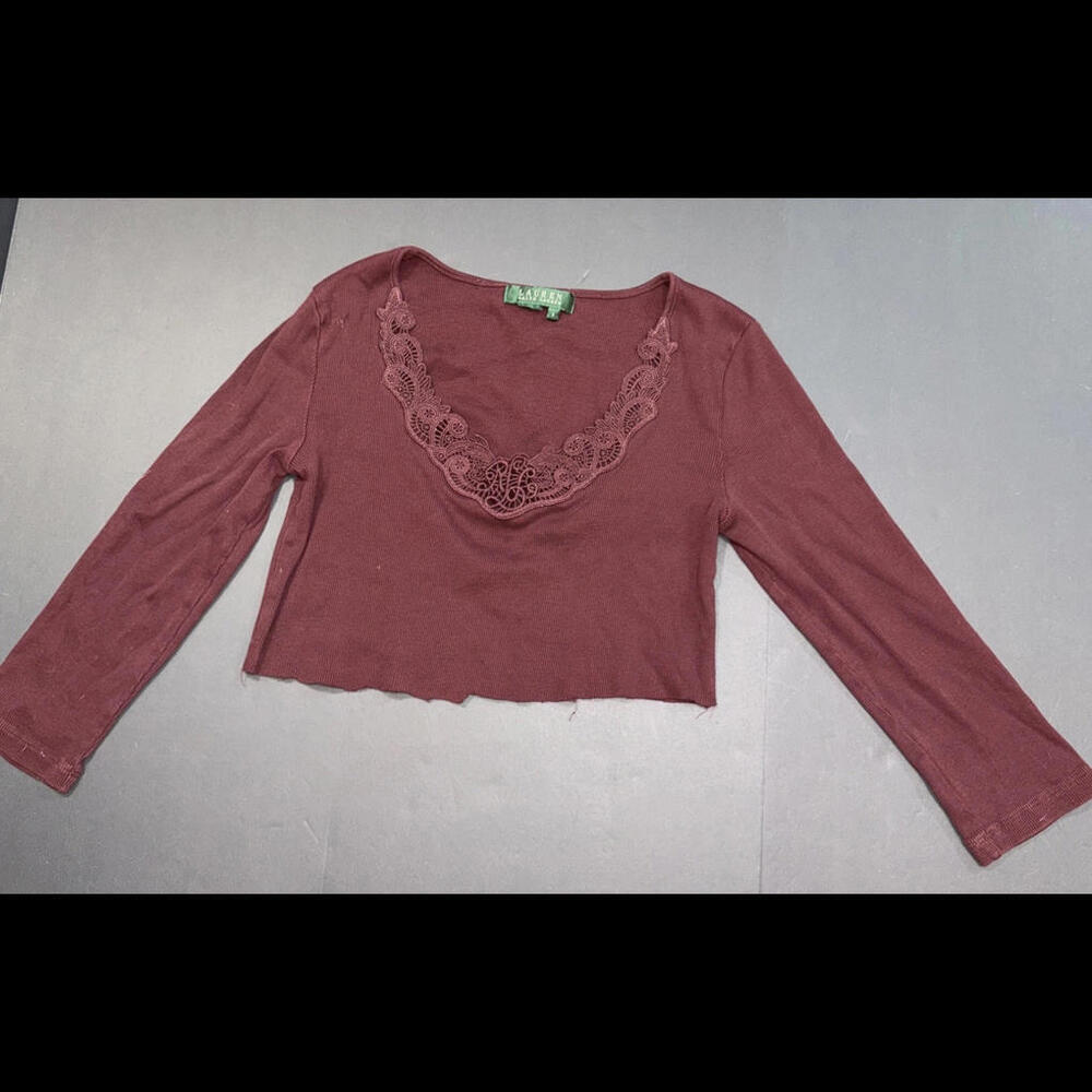 Ralph Lauren Y2K Vintage Embroidered Appliqué Long Sleeve BohoCut Off Crop Small